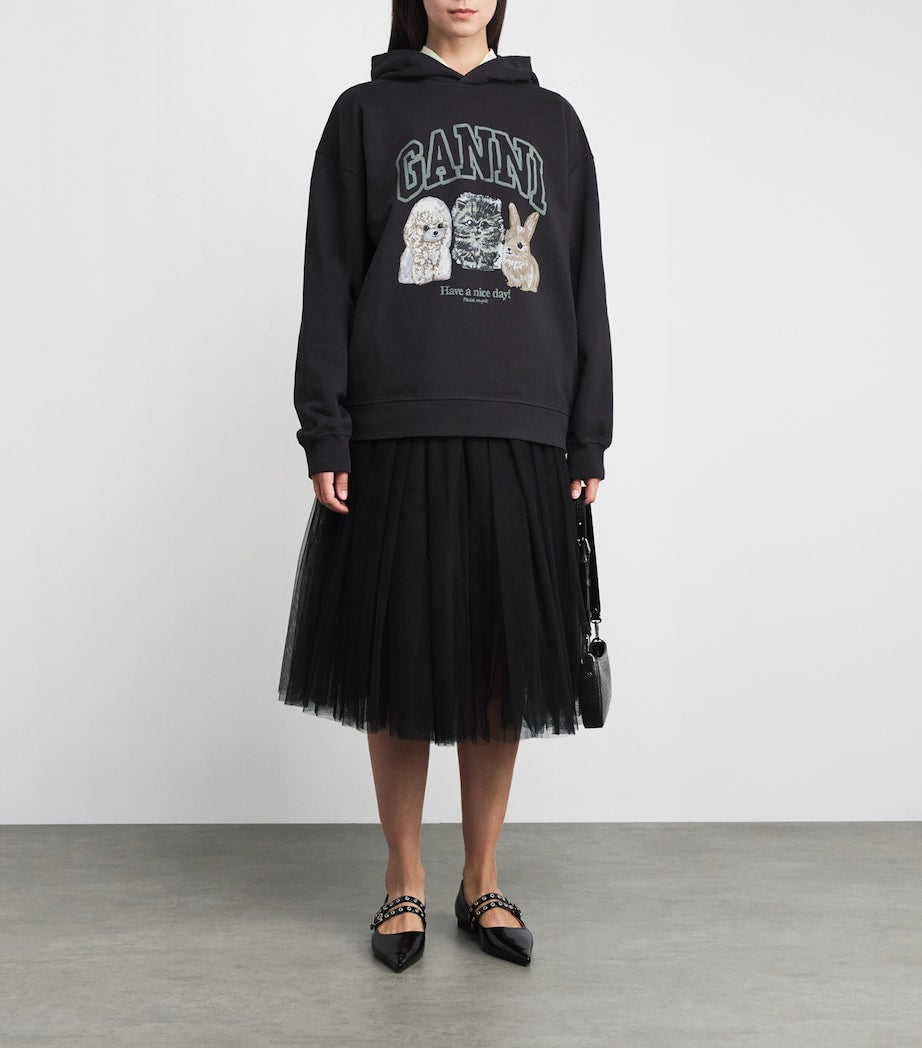 GANNI Black Organic Cotton Animal Hoodie