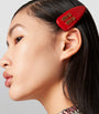 Red Leather Logo Hair Clip