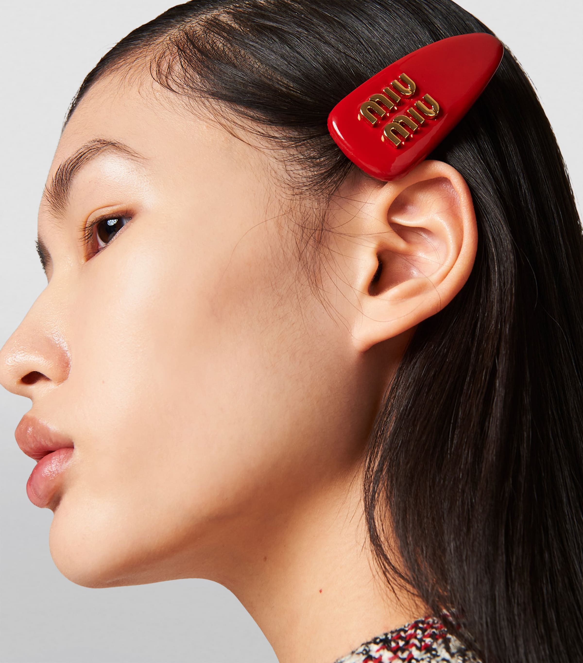 Red Leather Logo Hair Clip