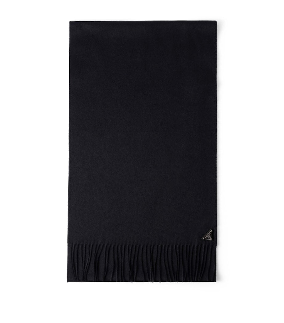 Prada Black Silk-Cashmere Logo Scarf