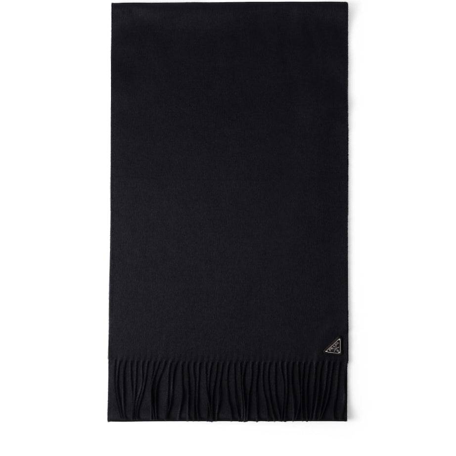 Prada Black Silk-Cashmere Logo Scarf