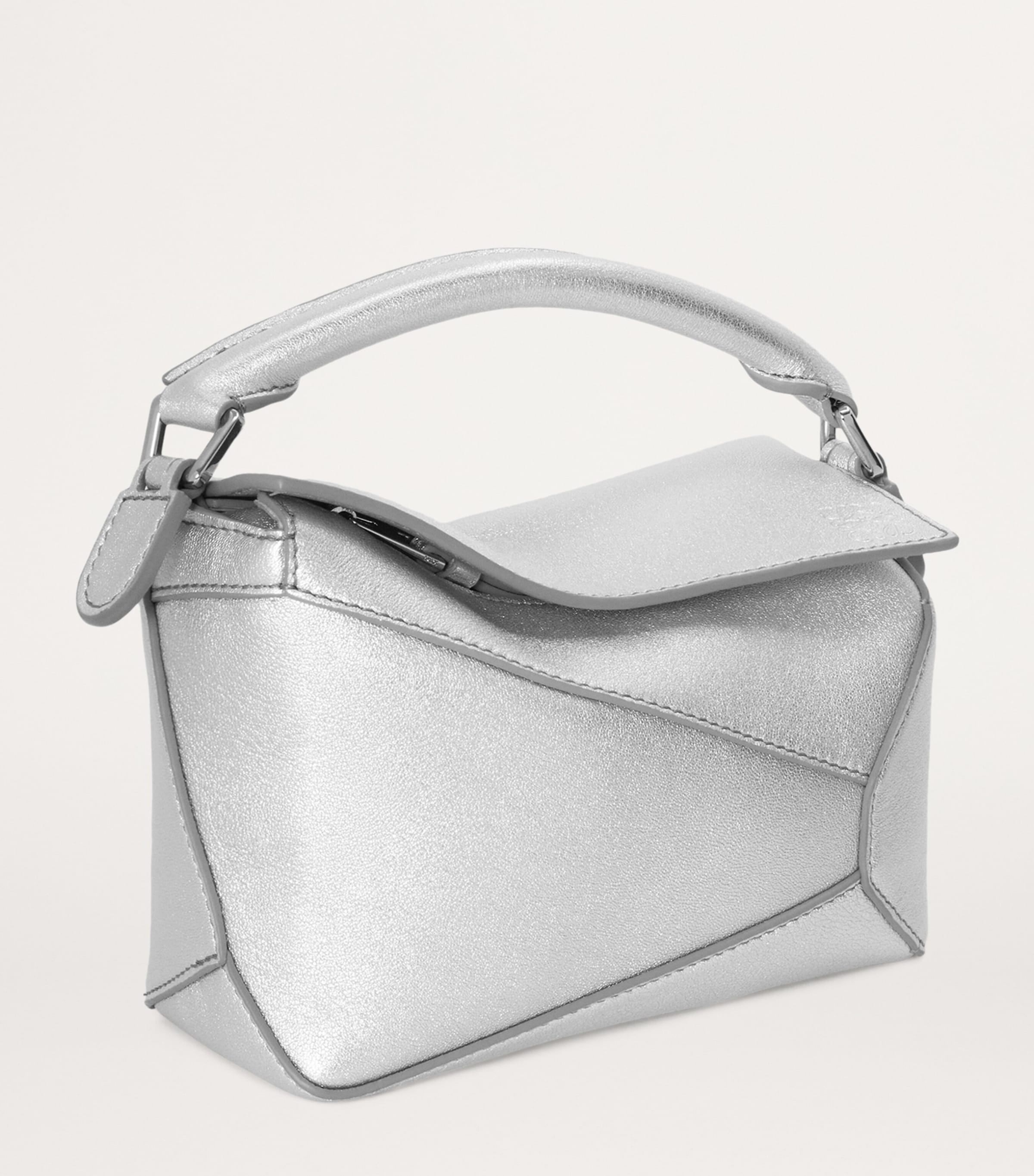 LOEWE Silver Mini Leather Puzzle Edge Top-Handle Bag