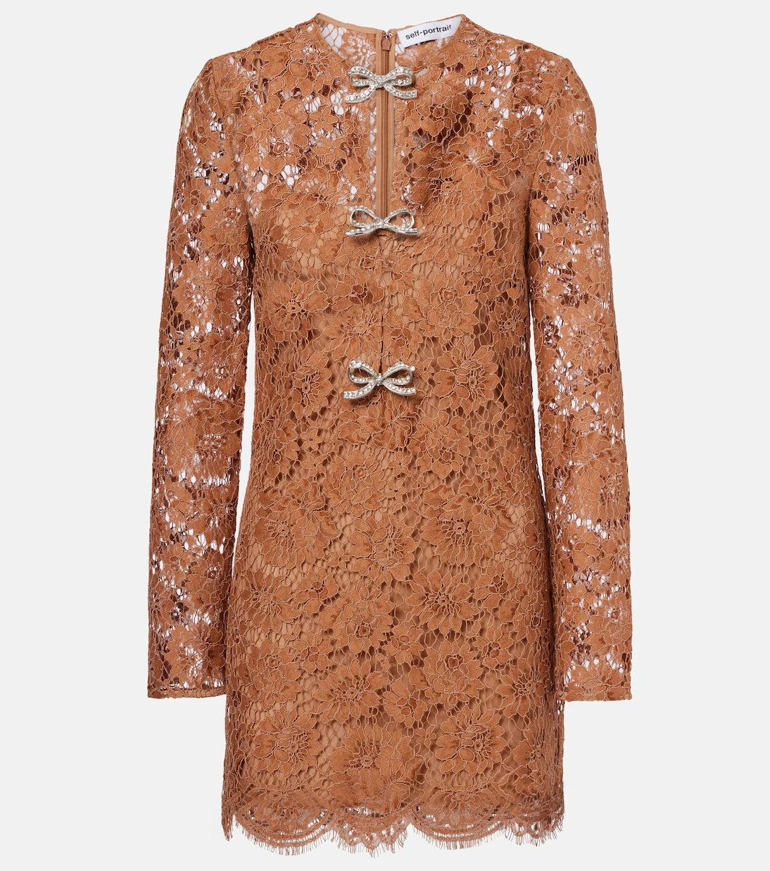 Self-Portrait - Embellished bow-detail lace minidress