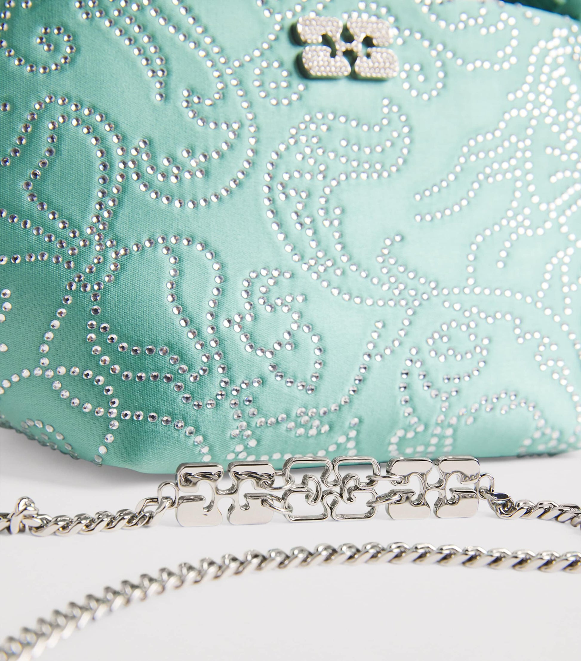 GANNI Green Mini Embellished Satin Bou Bag