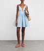 Blue Linen-Silk Plunge-Neck Mini Dress