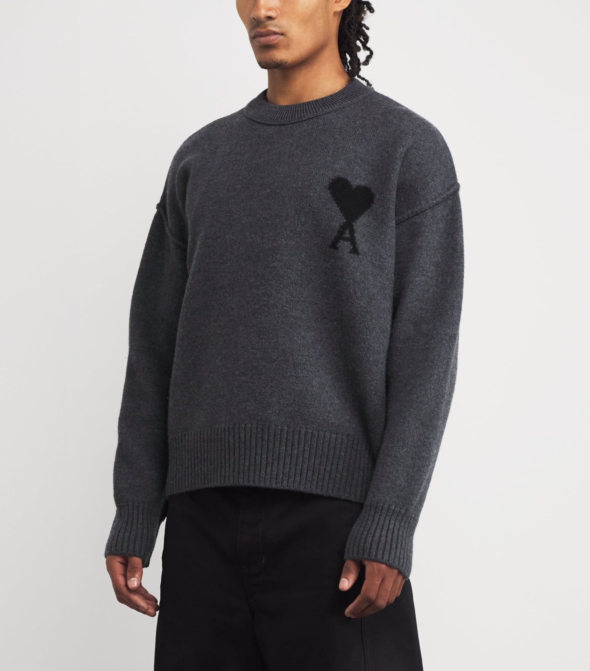 AMI Paris Black Wool Logo Sweater