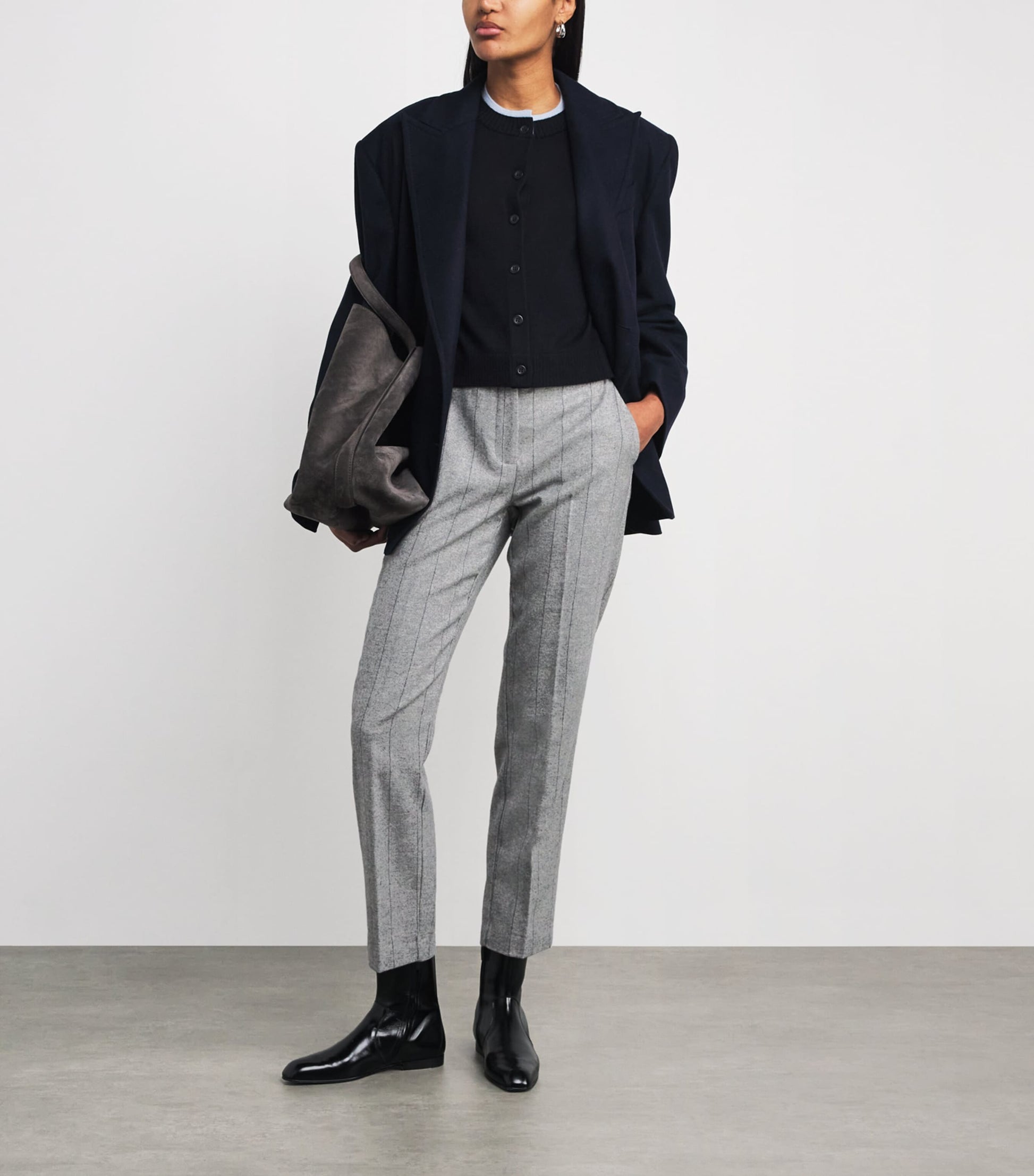 MAX&Co. Grey Wool-Blend Herringbone Straight Trousers