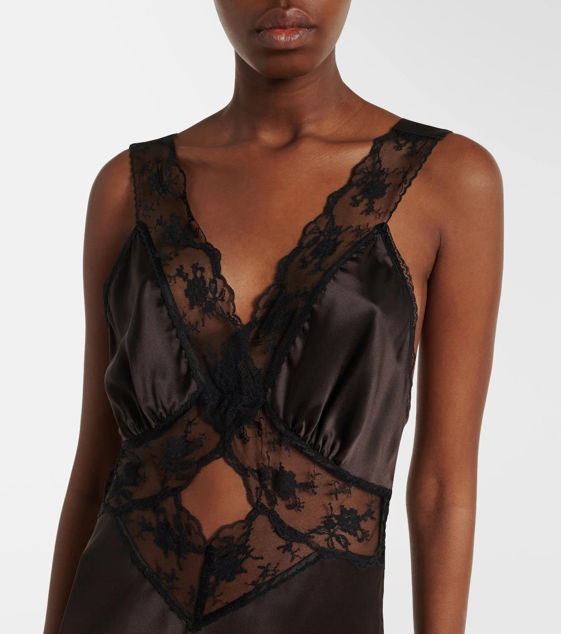 SIR - Lace-trimmed silk maxi dress