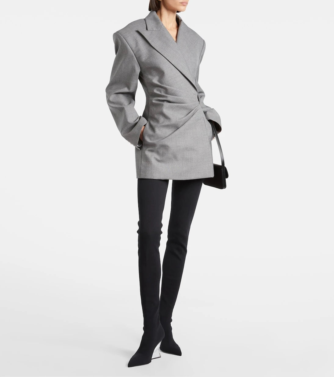 Balmain - Draped virgin wool blazer dress