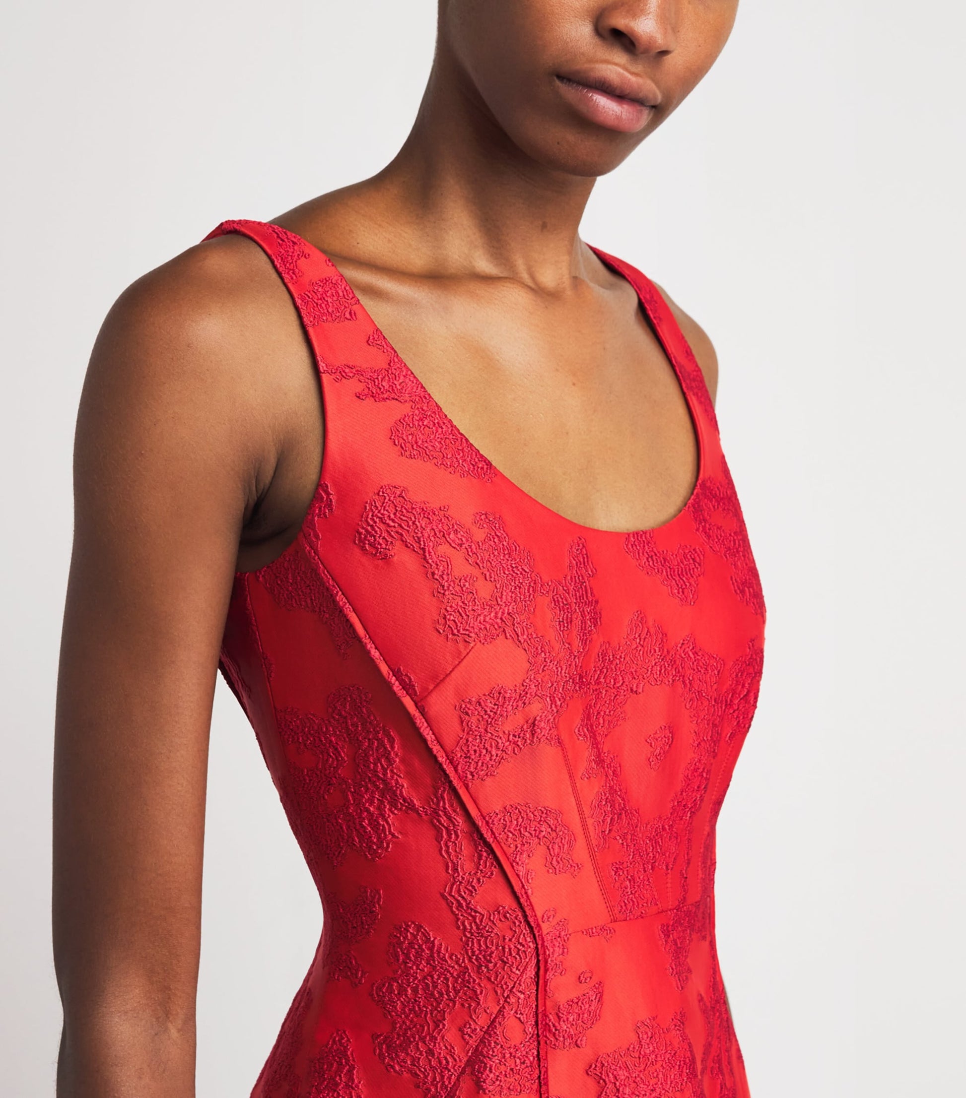 Emilia Wickstead Red Boucle Floral Labrina Midi Dress