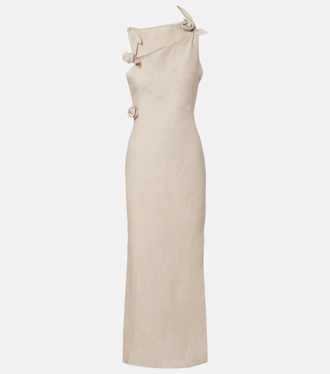Coperni - Floral-appliqué asymmetric linen maxi dress