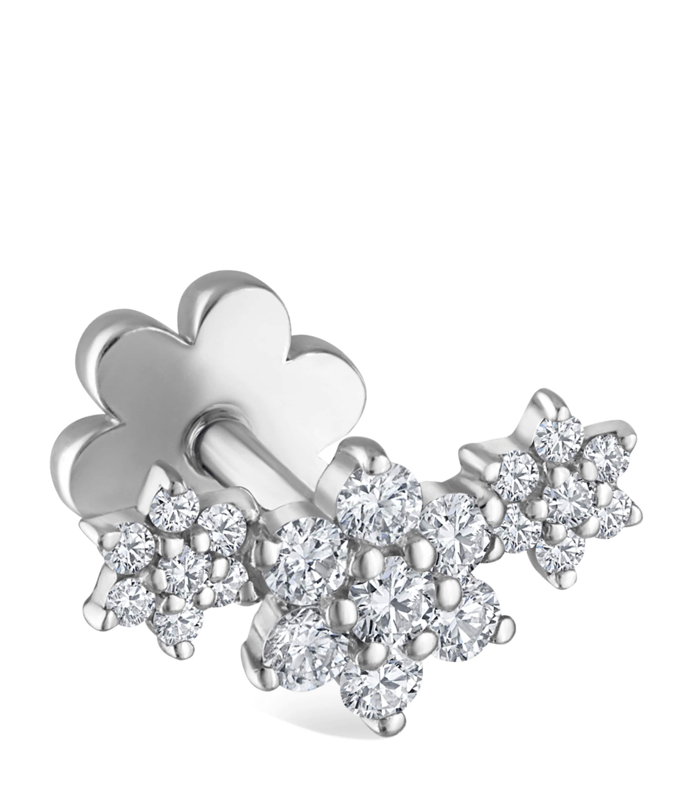 Maria Tash Gold Three Flower Garland Diamond Threaded Stud Earring