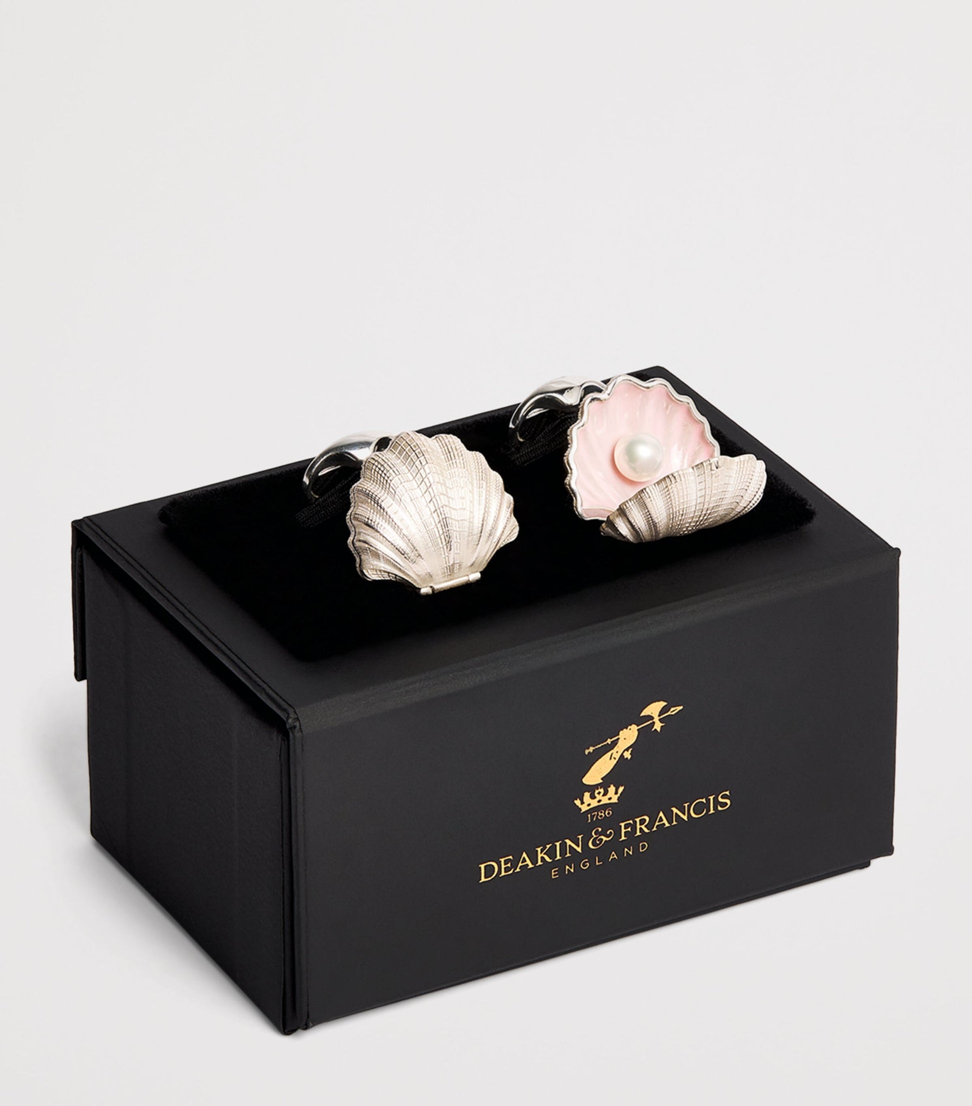 Deakin & Francis Sterling Silver Pearl-Detail Clam Cufflinks