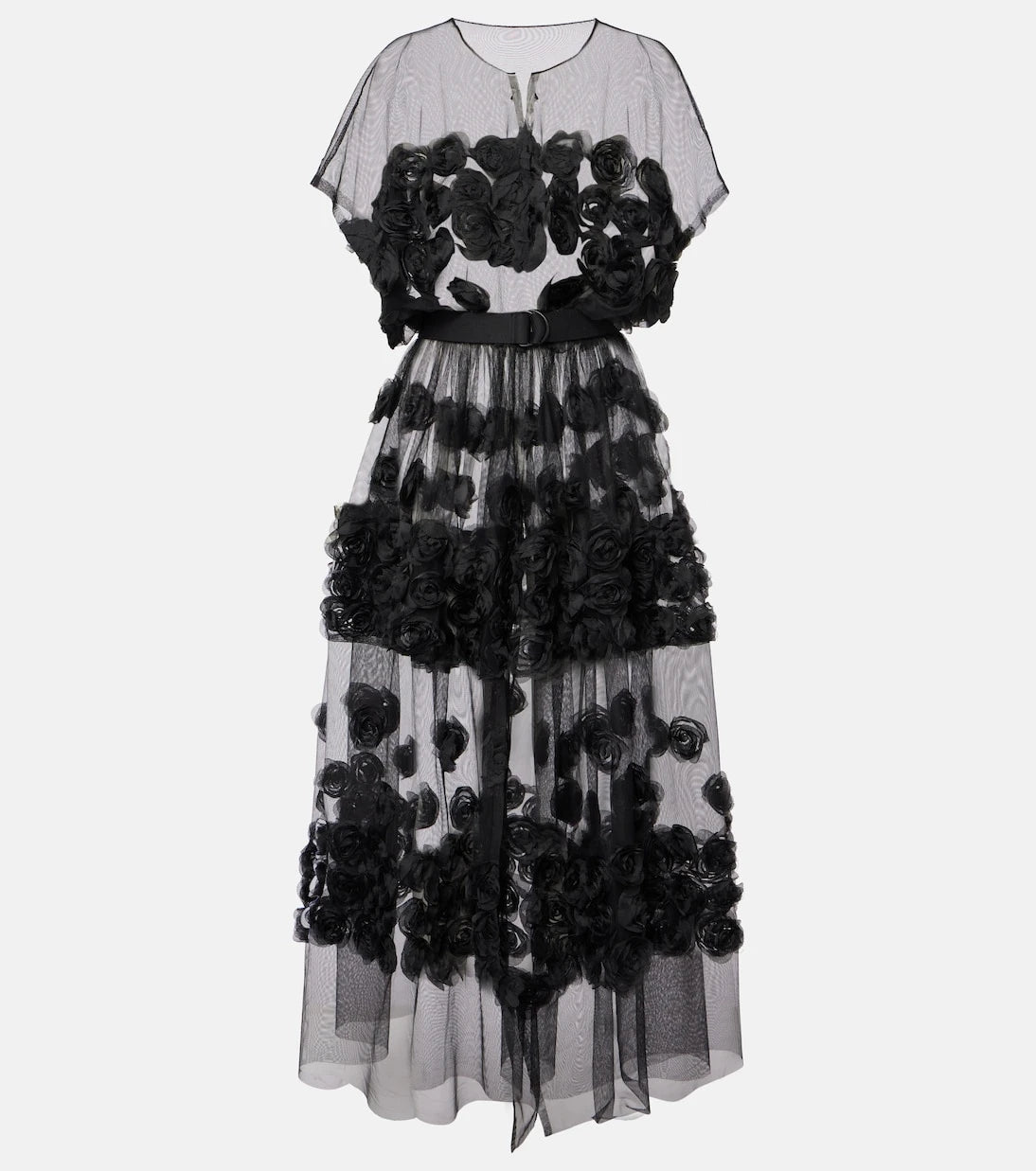 Norma Kamali - Floral-appliqué tulle midi dress