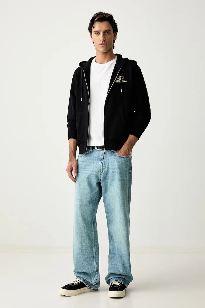 Guess Jeans pamuklu fermuarlı kapüşonlu erkek sweatshirt