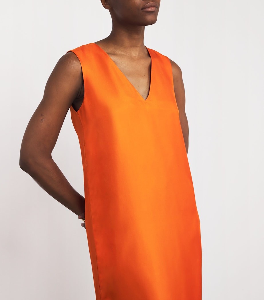Róhe Orange Silk V-Neck Midi Dress