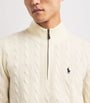 Polo Ralph Lauren White Wool-Cashmere Cable-Knit Quarter-Zip Sweater