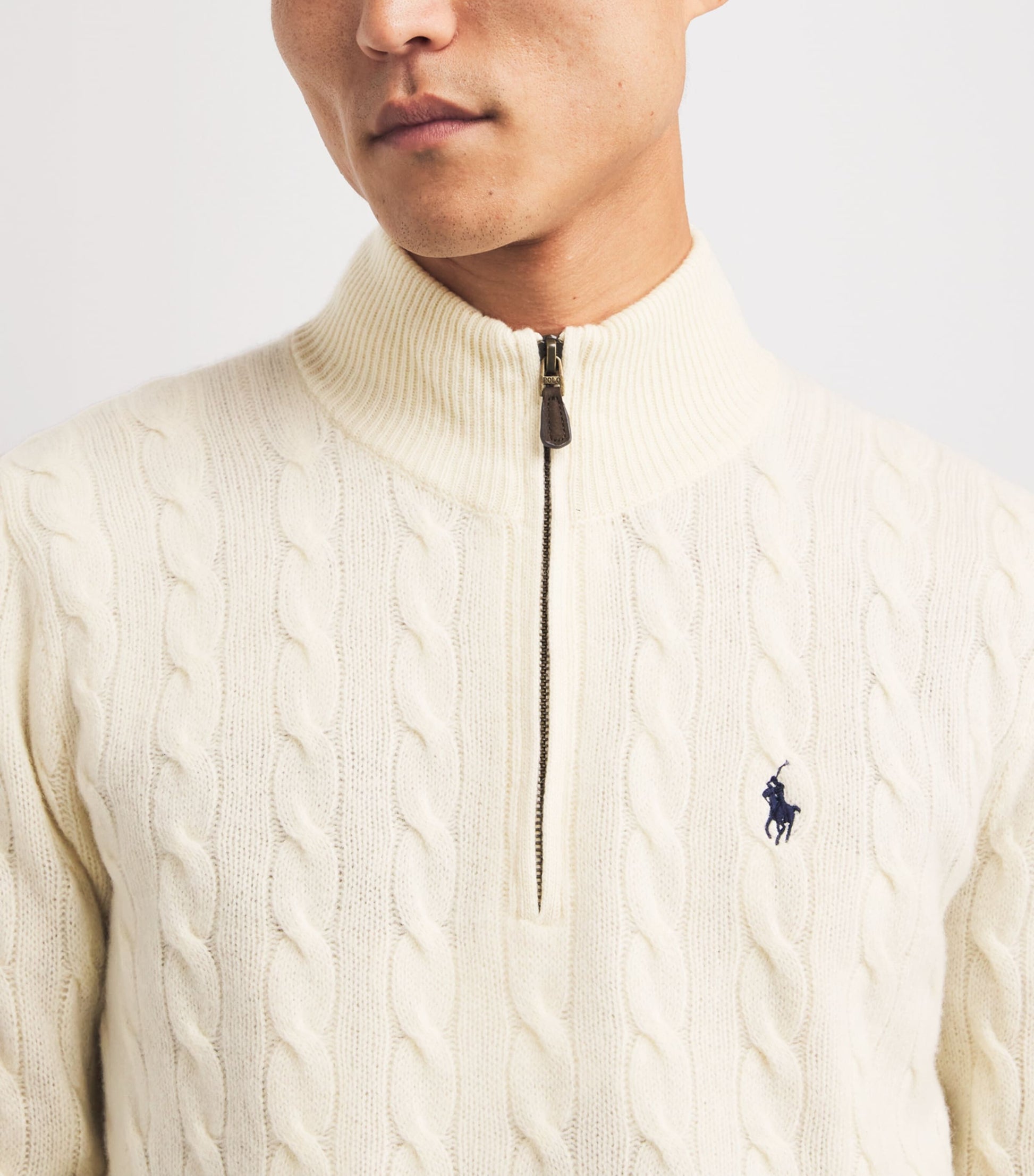 Polo Ralph Lauren White Wool-Cashmere Cable-Knit Quarter-Zip Sweater