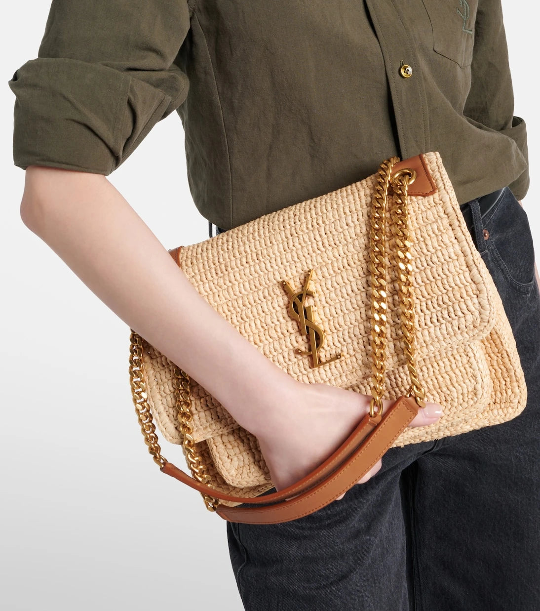 Saint Laurent - Niki Medium raffia shoulder bag