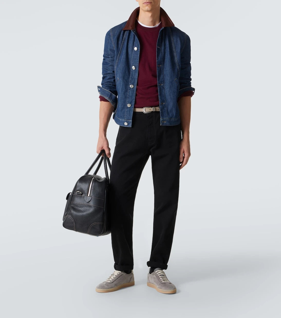 Brunello Cucinelli - Leather-trimmed denim jacket