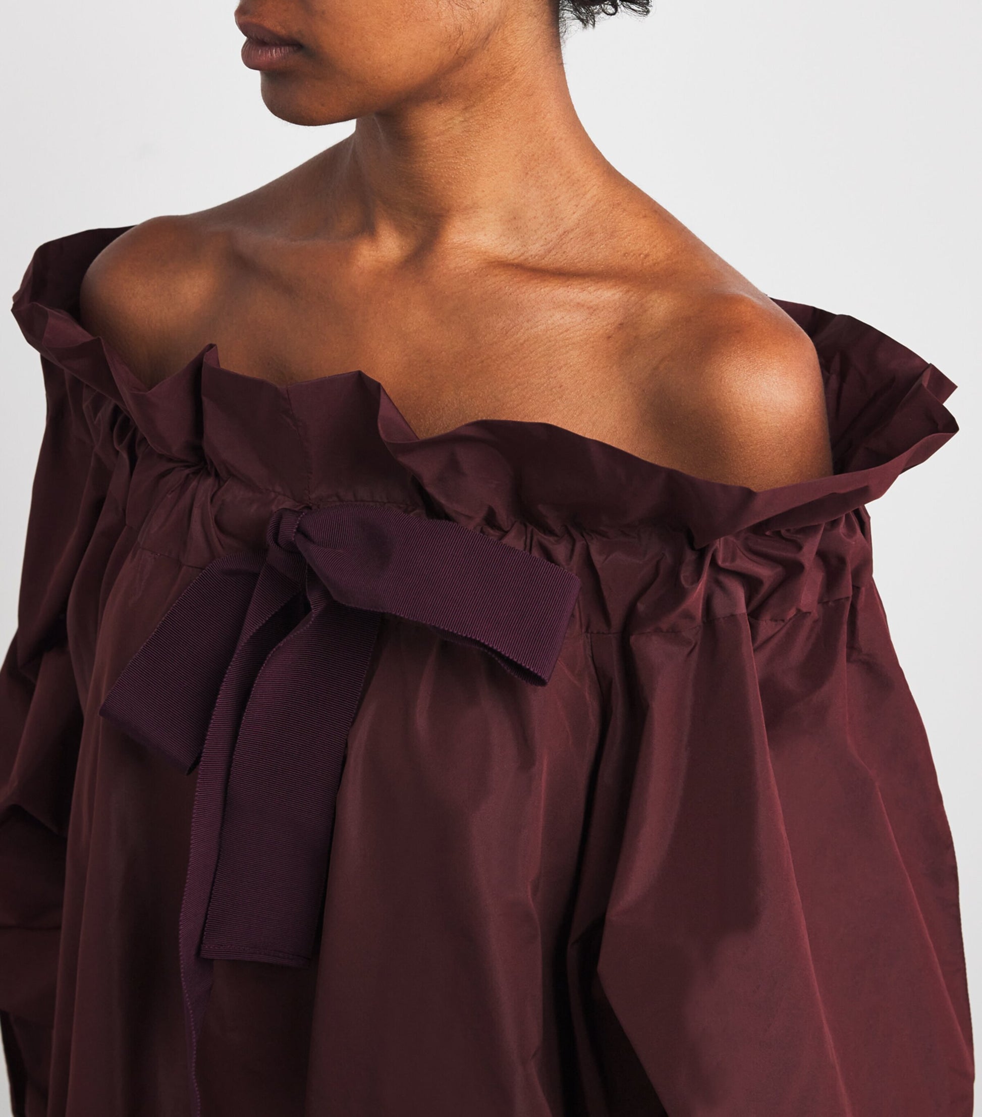 Patou Burgundy Ruffle-Hem Midi Dress