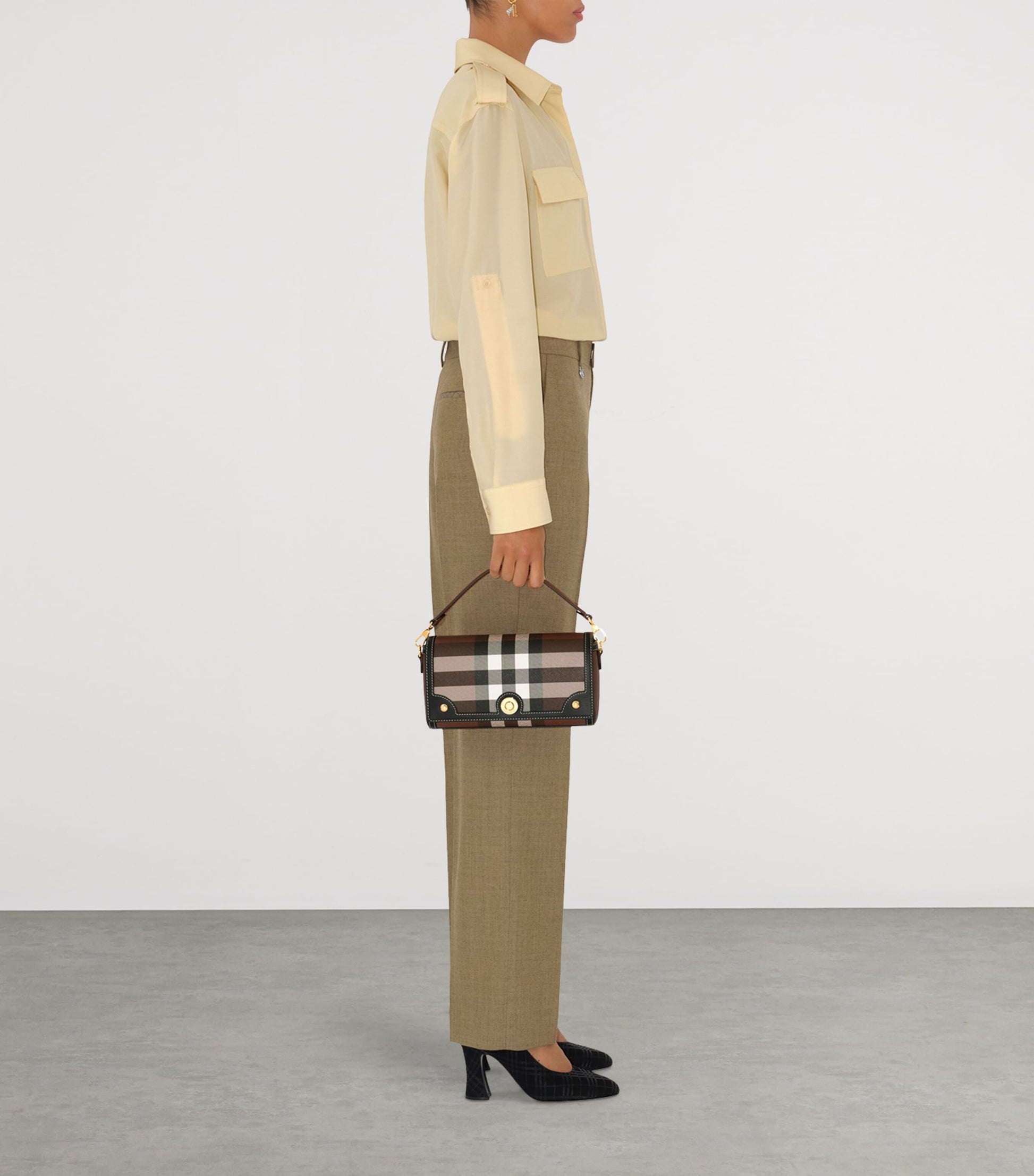 Brown Check Top-Handle Bag