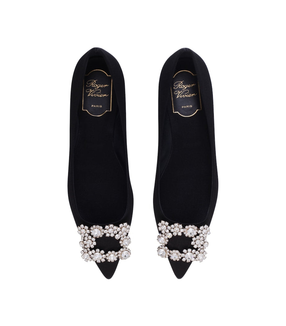 Satin Flower Strass Ballet Flats
