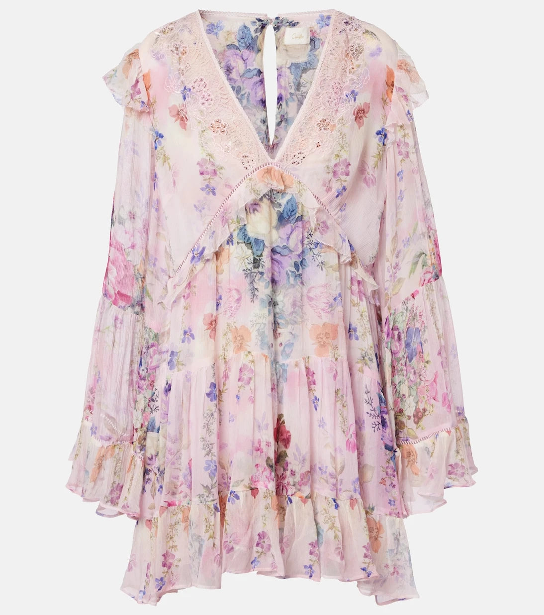 Camilla - Embellished floral silk chiffon minidress