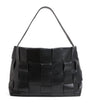 St. Agni Black Large Leather Woven Tote Bag