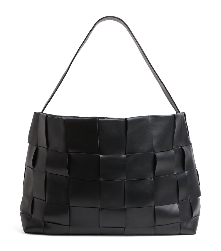 St. Agni Black Large Leather Woven Tote Bag
