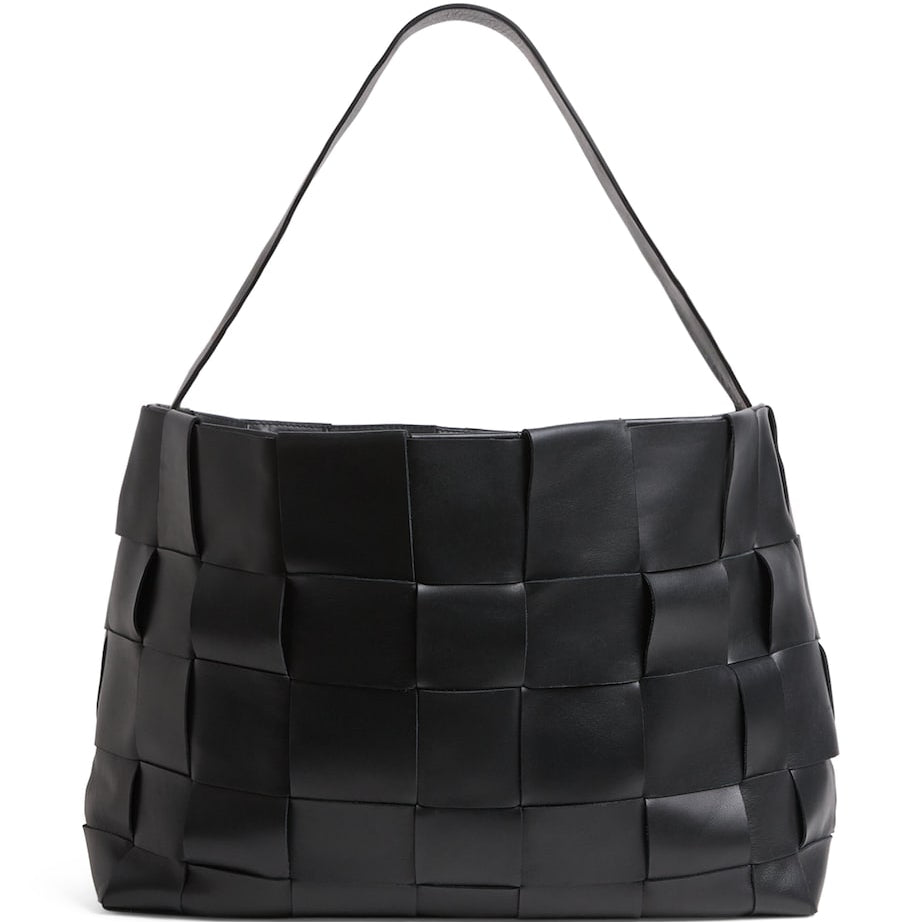 St. Agni Black Large Leather Woven Tote Bag
