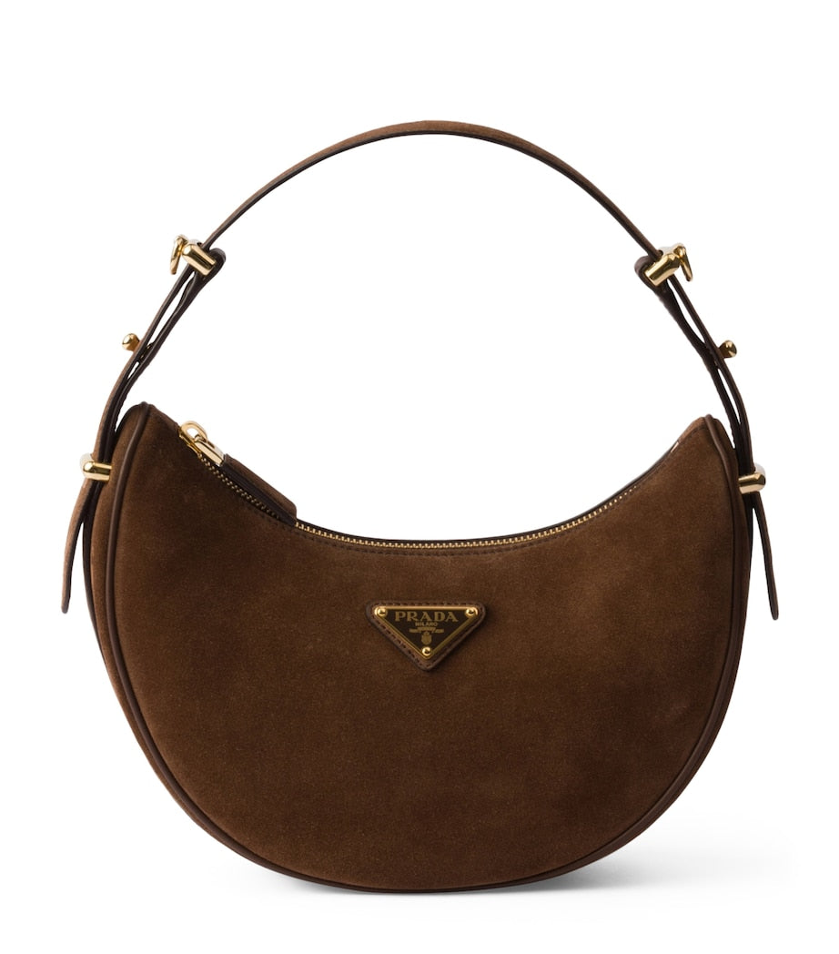 Brown Suede Arqué Shoulder Bag