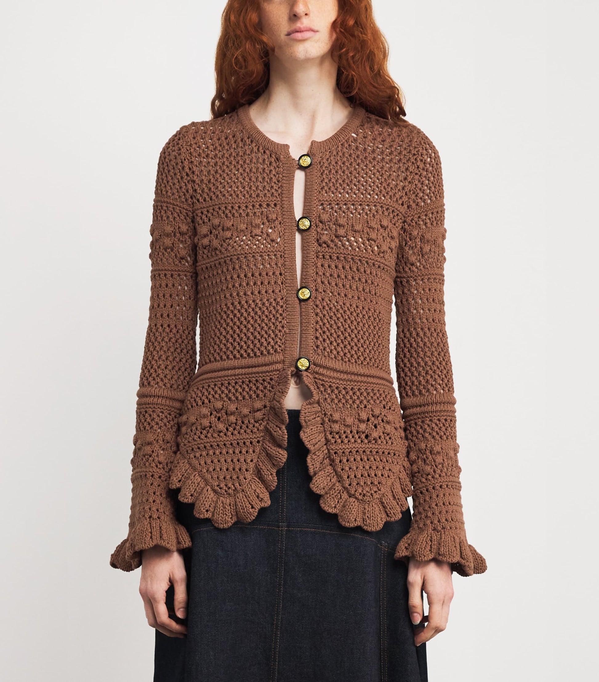 L'Agence Brown Open-Stitch Kiva Cardigan