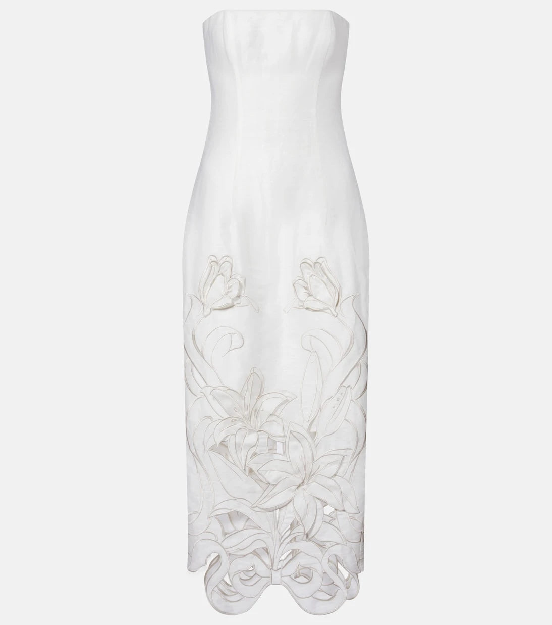 Leo Lin - Rayna floral-appliqué linen-blend bustier gown