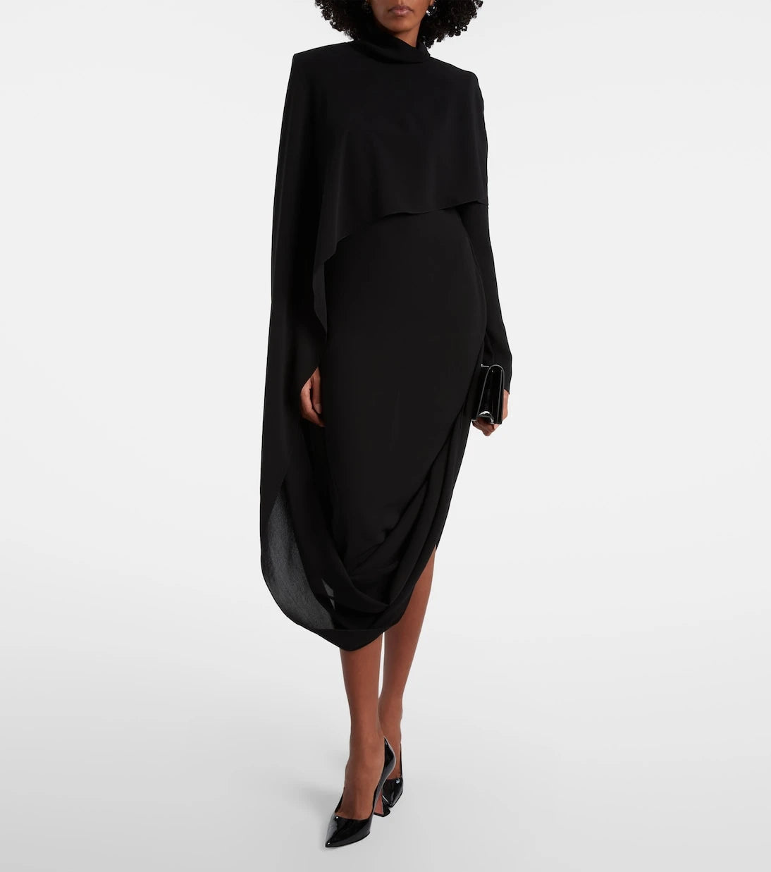 Mugler - فستان ميدي كريب بقصة غير متماثلة ومزين بكاب