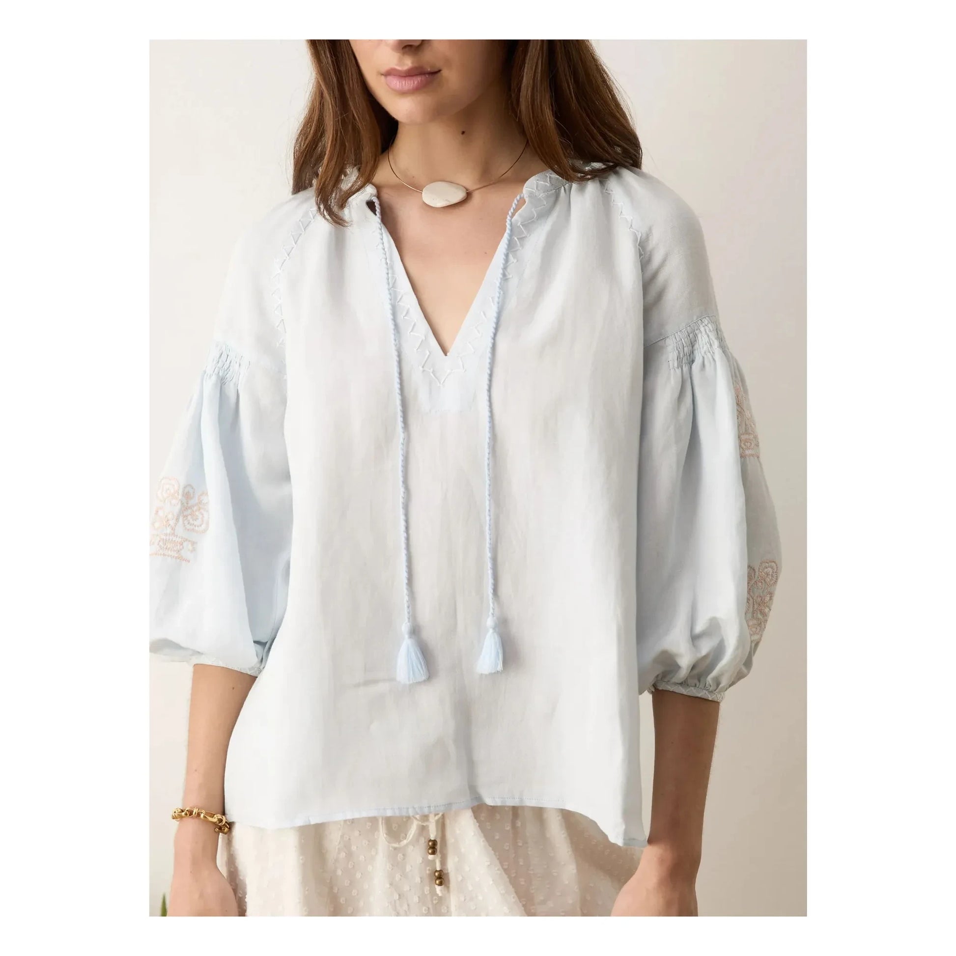 Boteh - Melissa Cotton Embroidery Blouse | Light blue