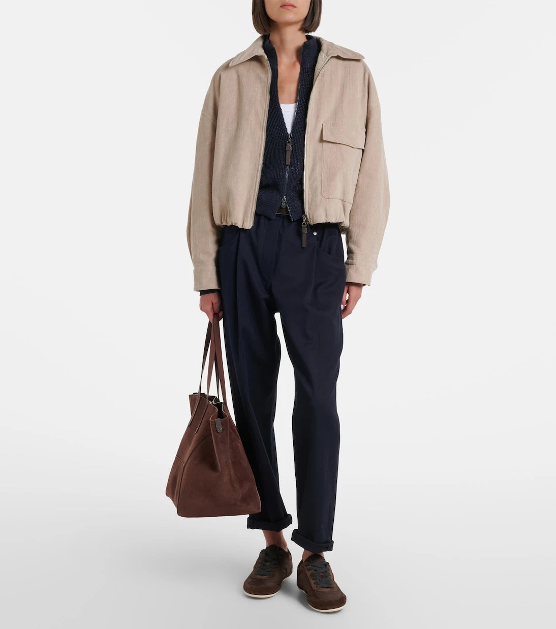 Brunello Cucinelli - Monili suede-trimmed sneakers