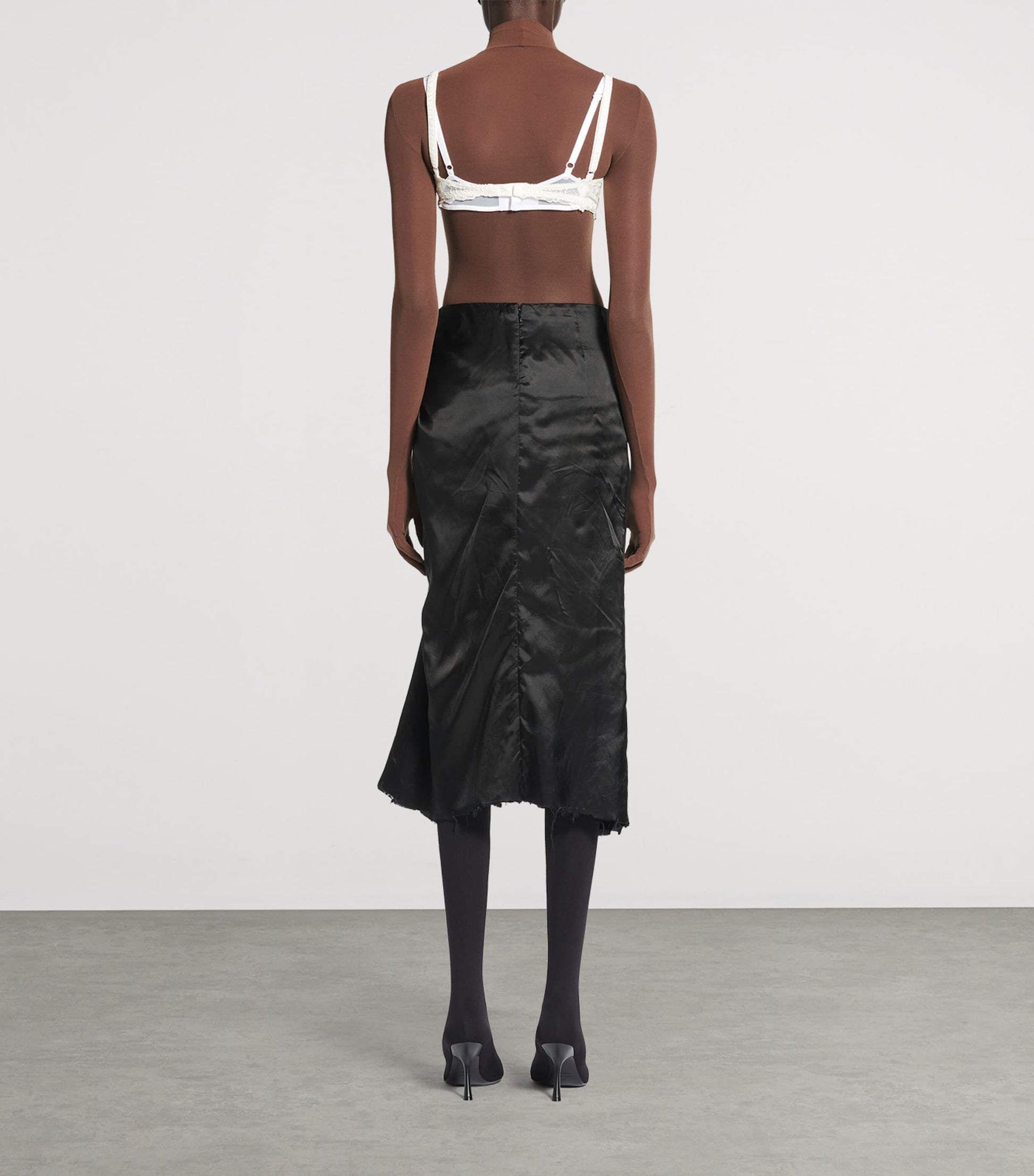 Balenciaga Black Satin Gathered Midi Skirt