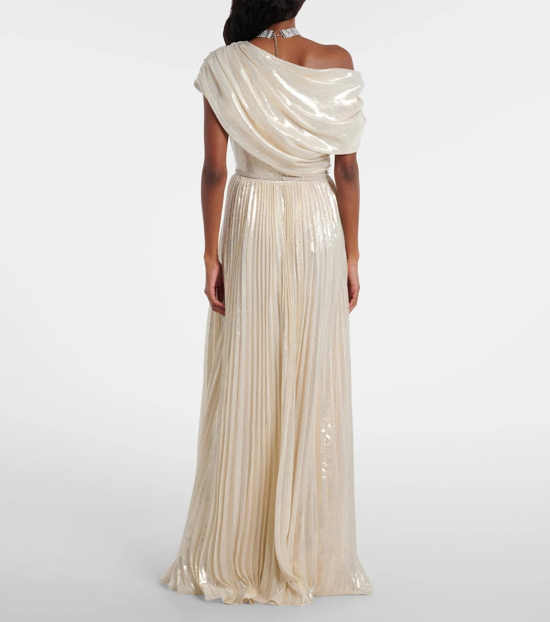 Self-Portrait - Asymmetric draped silk-blend chiffon maxi dress