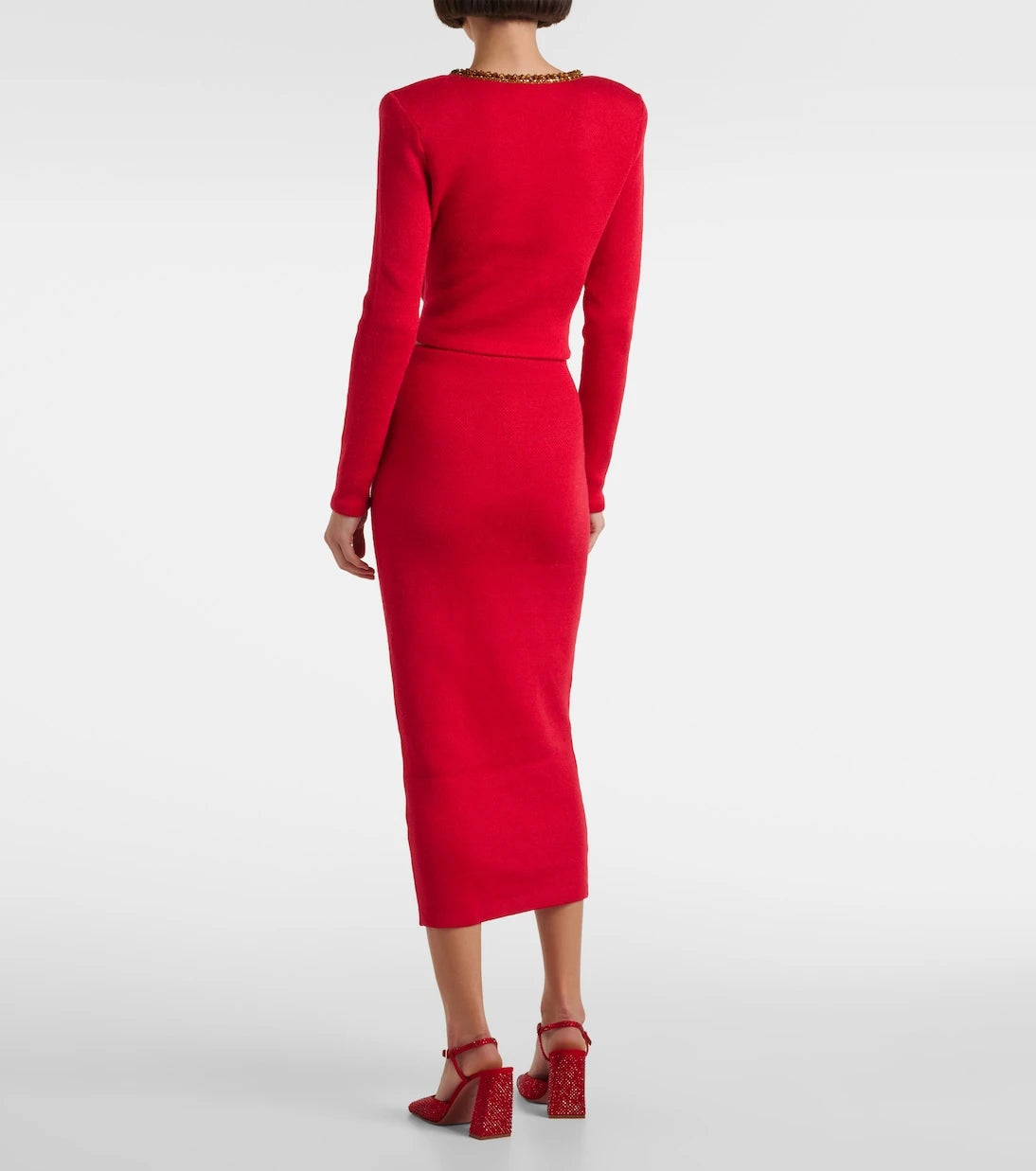Self-Portrait - Embellished knitted midi skirt
