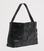 St. Agni Black Large Leather Woven Tote Bag