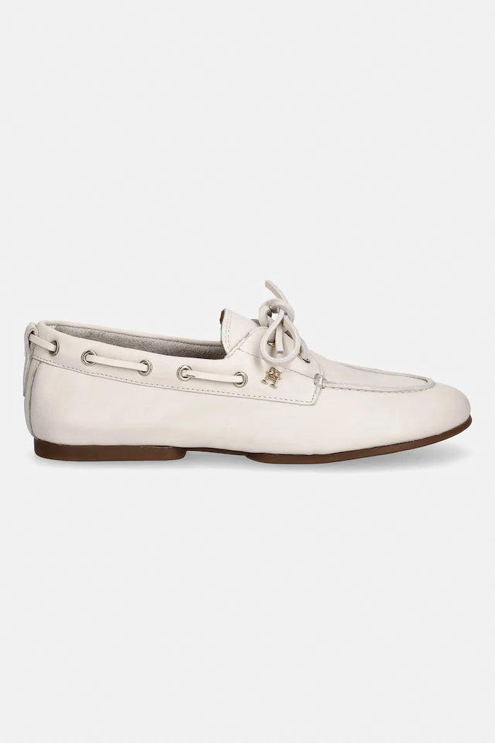 Tommy Hilfiger мокасини дамски от кожа TH SLEEK LEATHER BOAT SHOE