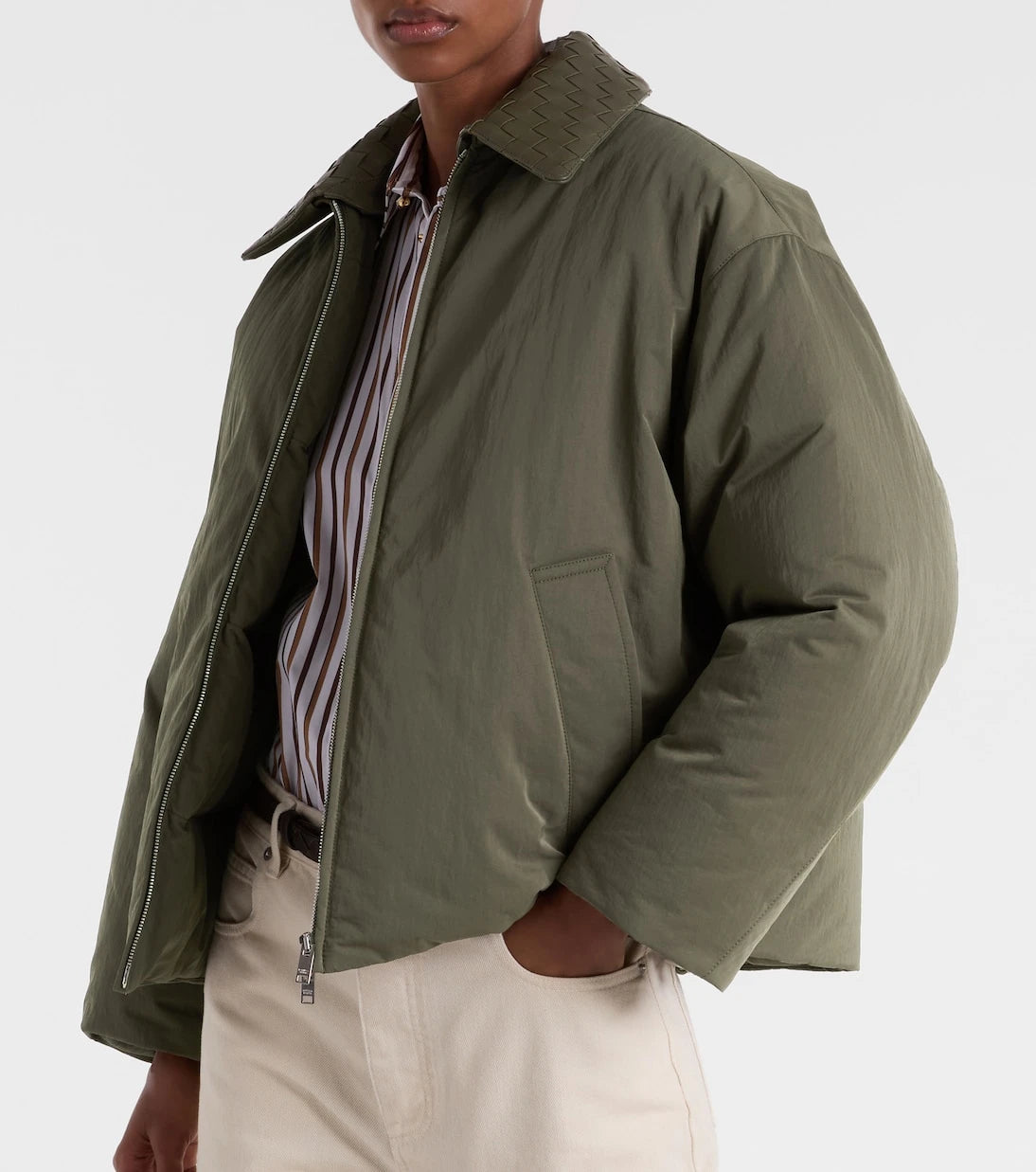 Bottega Veneta - Intrecciato leather-trimmed down jacket