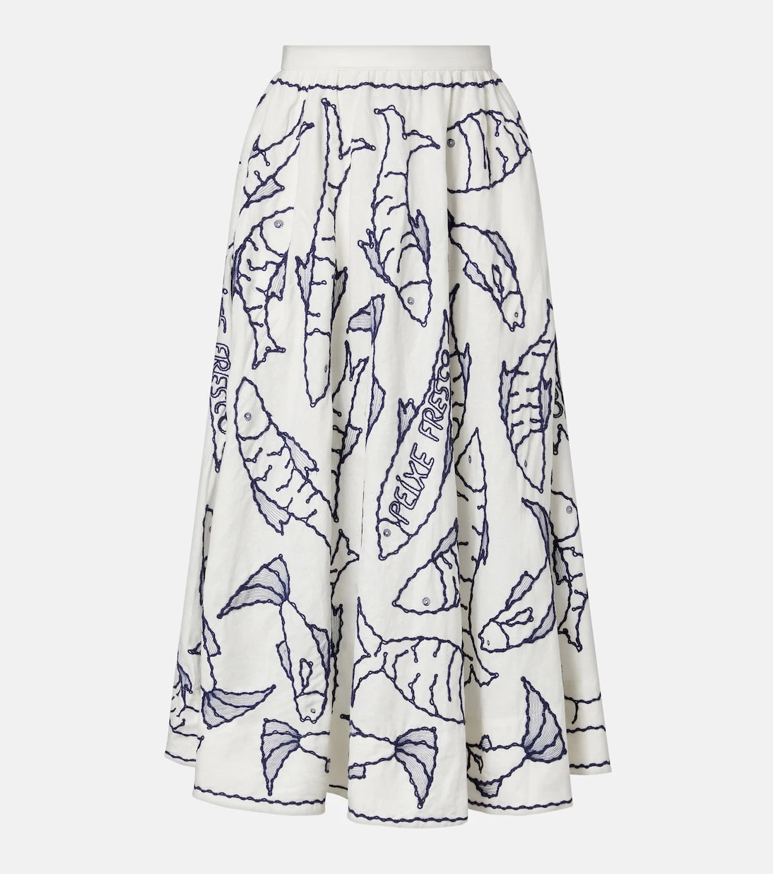 Farm Rio - Embroidered linen-blend midi skirt