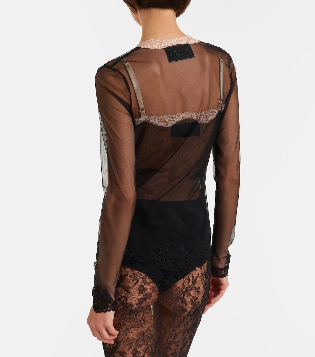 Valentino - Lace-trimmed sheer mesh cardigan