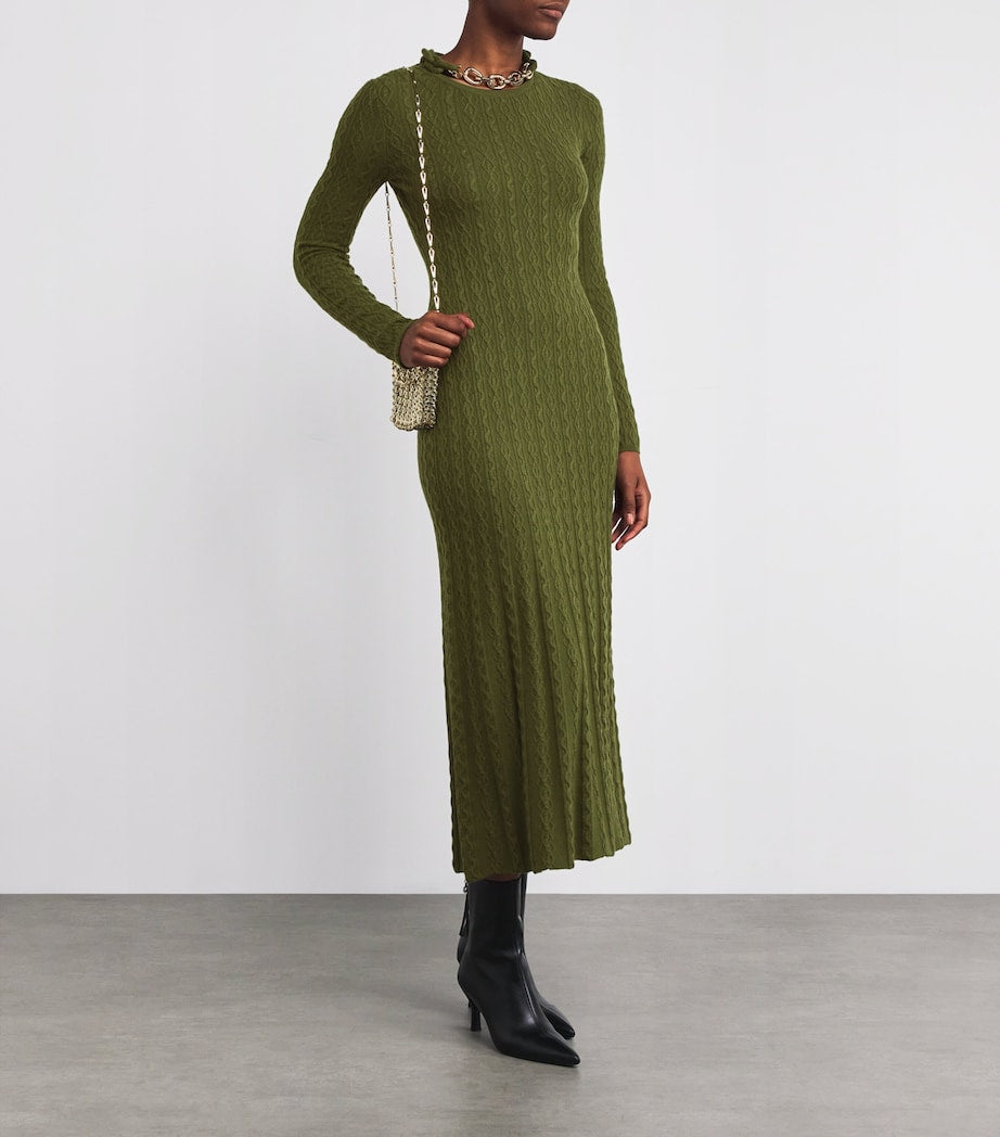 Paco Rabanne Green Wool-Blend Embellished Midi Dress