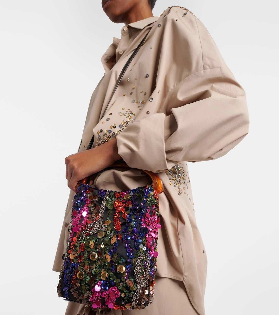 Dries Van Noten - Crisp Small sequined satin top-handle bag