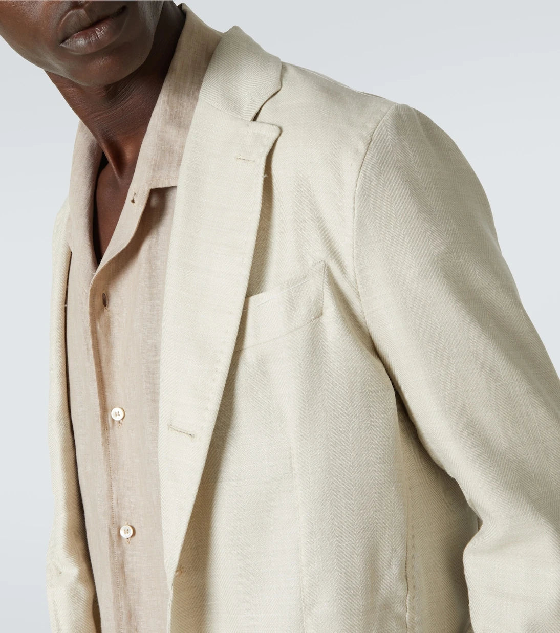 Rubinacci - Herringbone wool, silk, and linen blazer