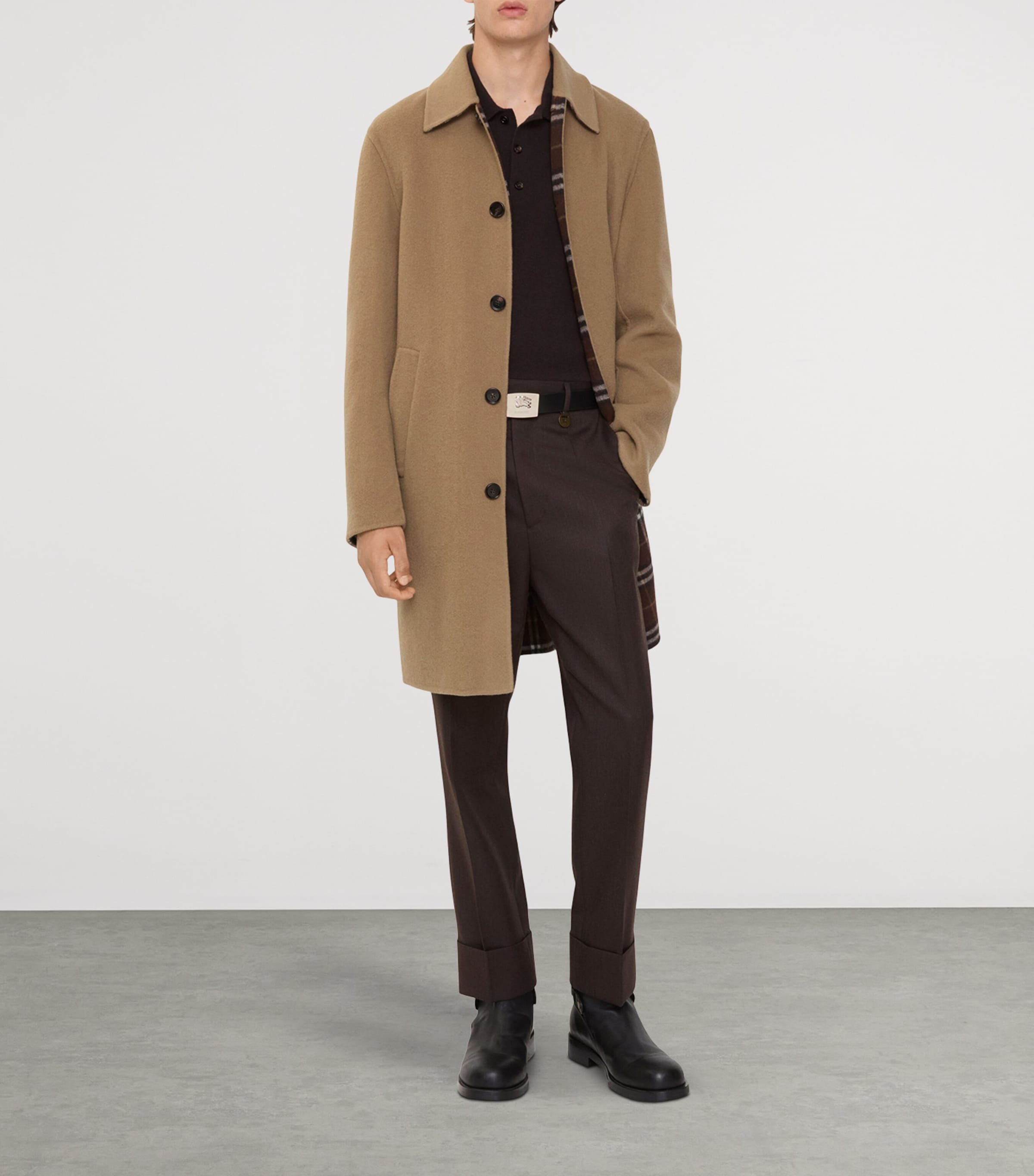 Beige Wool Mid-Length Car Coat