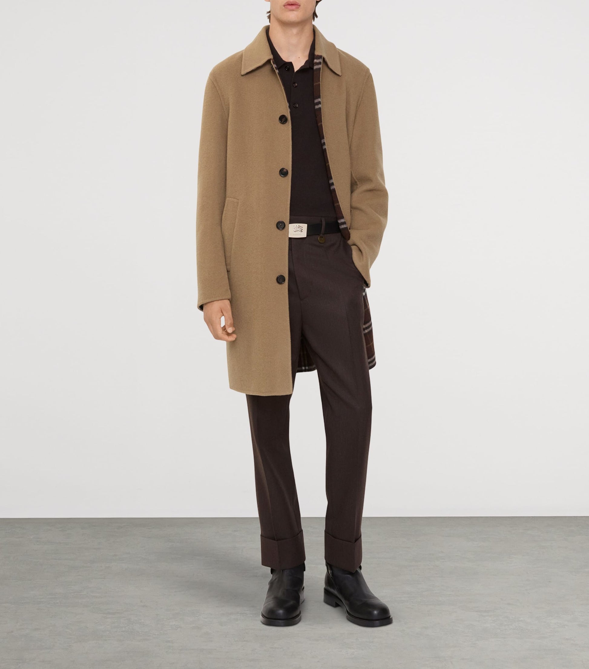 Beige Wool Mid-Length Car Coat